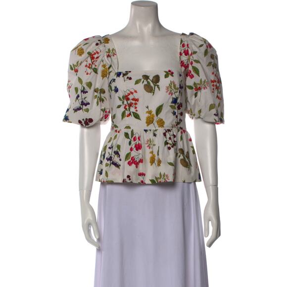 Cara Cara Floral Print White Square Neckline Blouse Size XS - Picture 1 of 4